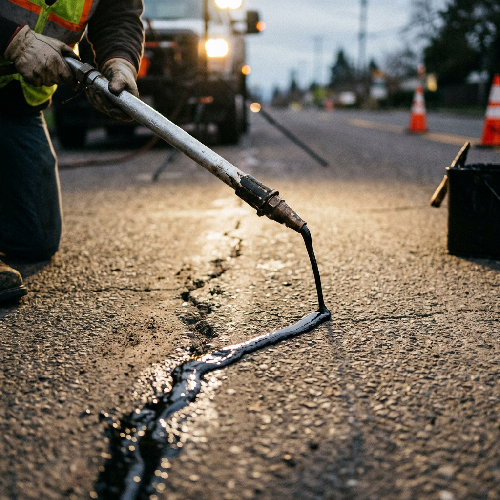 Up-close crack sealing with hot sealant
